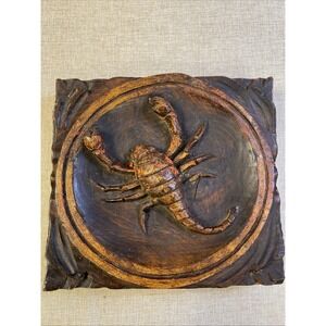 Gothic Vintage Hand Carved Astrology Zodiac Sign Scorpio Wooden Plaque